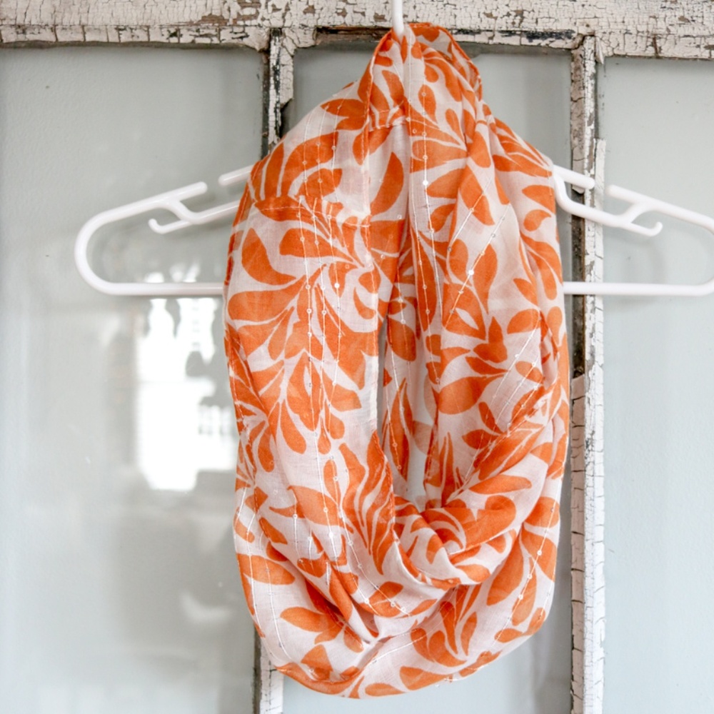 Coral and White floral infinity scarf